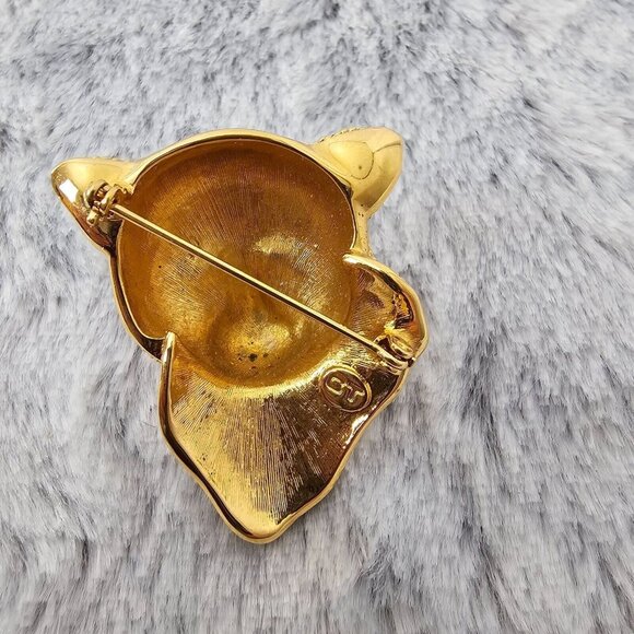 Vintage 80s Leopard Panther Emerald Green Eyes Brooch Signed CT Gold Tone 2” - Picture 4 of 6